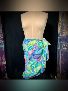 Diane Von Furstenberg Fish Print Wrap Swim Coverup Skirt OSA NWT